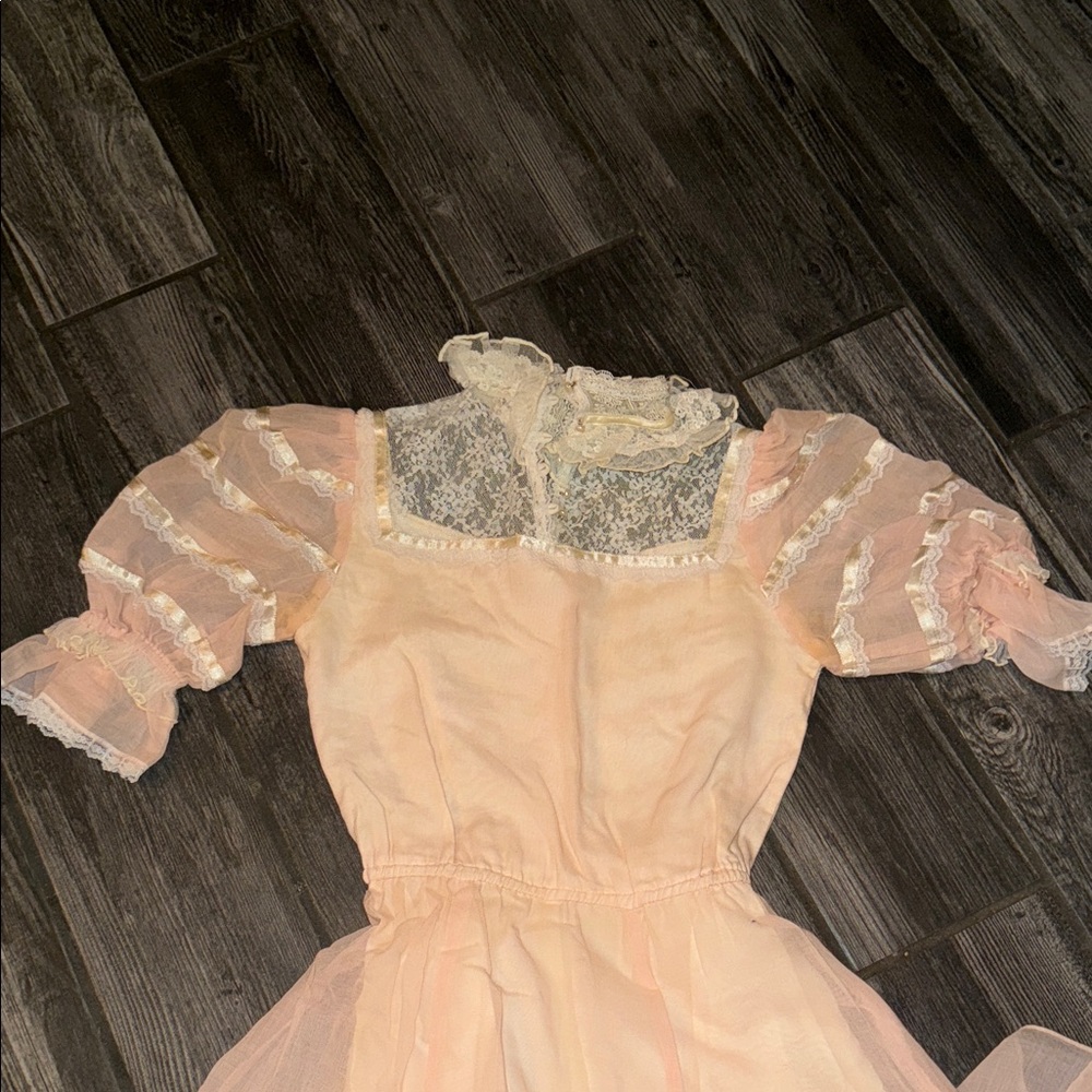 Gunne Sax Peach and Cream Sheer Lace  Dress size 5 vintage - Picture 11 of 12
